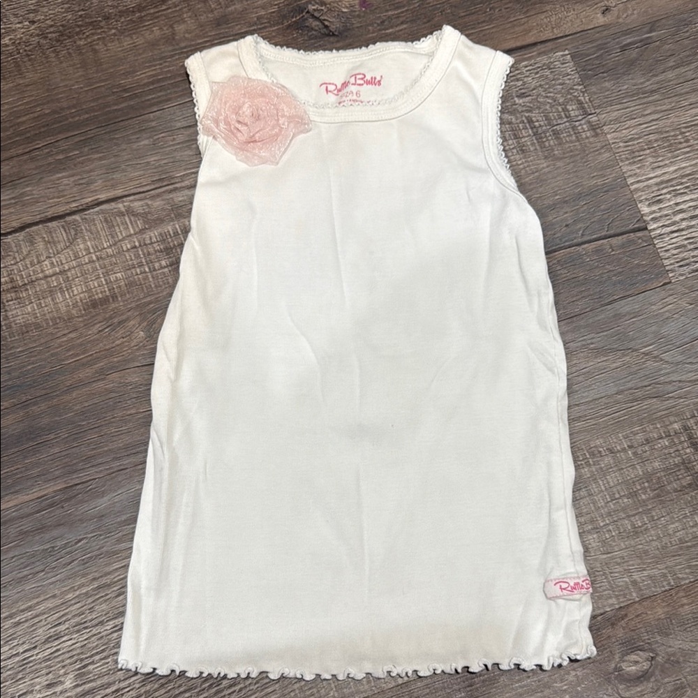 Ruffle Butts Cream Tank Top with Pink Floral Accent